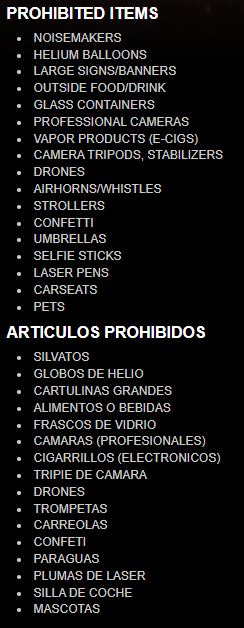 UTEP Prohibited Items List